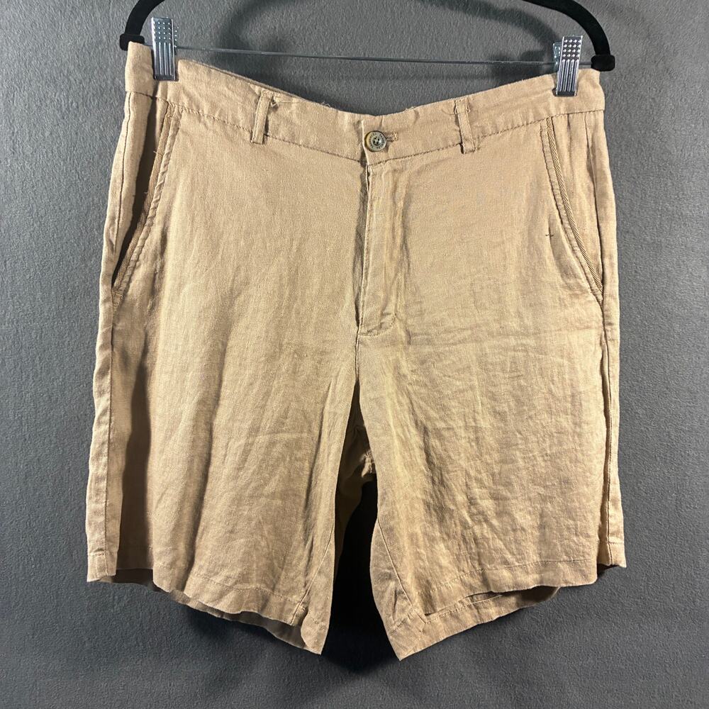 tasso elba men linen shorts‎ 32 khaki golf outdoor beach vacation tropical